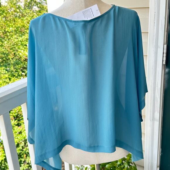 NWT Eileen Fisher Silk Georgette Top L/XL River Blue Flowy Lagenlook Minimalist - Picture 6 of 10